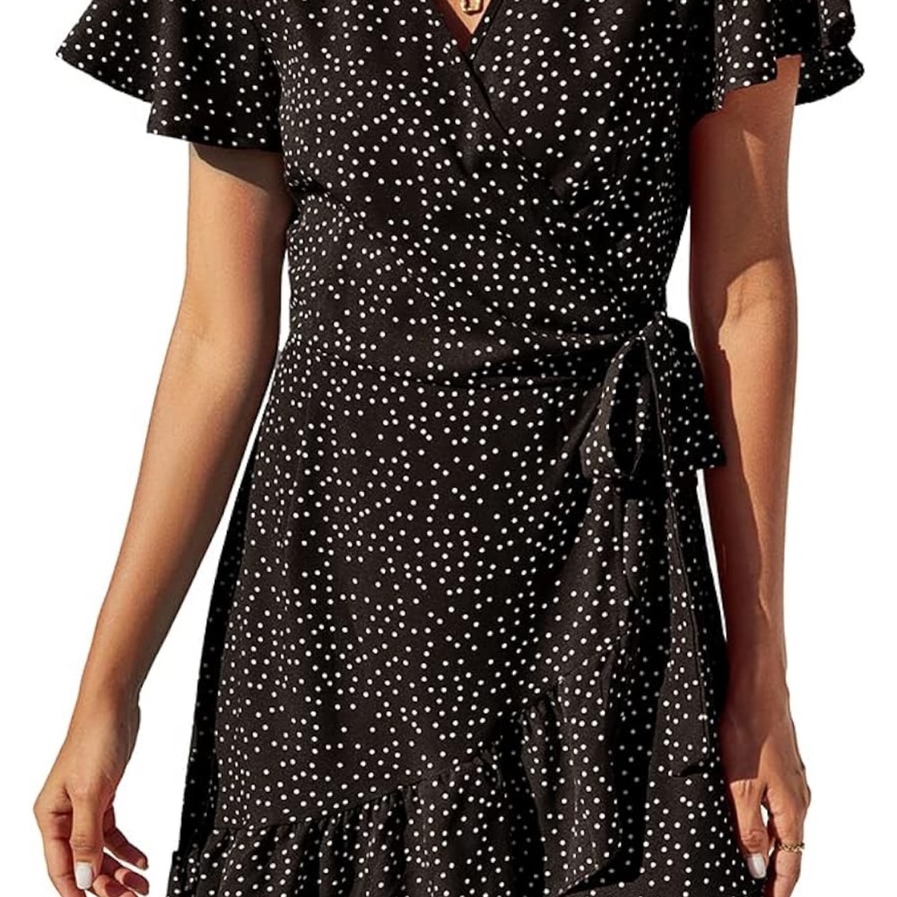 Elegant Black Polka Dot Wrap Dress